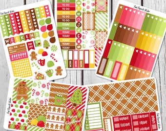 50% OFF - Gingerbread Christmas Deluxe Weekly Kit Planner Stickers Designed for Erin Condren Life Planner Vertical