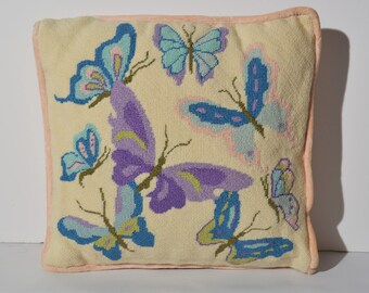 Butterflies vintage needlepoint pillow.