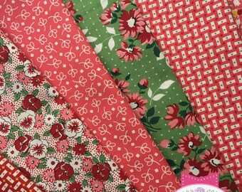 Bread n Butter American Jane Moda FQ Fat Quarter Bundle of 6 Fat Quarters Red, Pink, Green