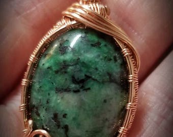 Copper wire wrapped green cabochon Pendant