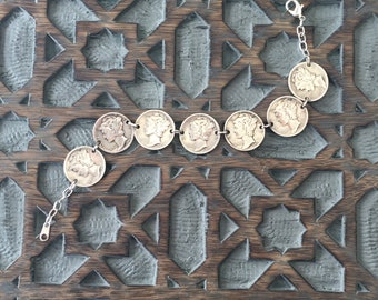 Mercury Dime Coin Bracelet, coin jewelry, Mercury dime, 90% silver, dime bracelet, silver bracelet, 1941, vintage jewelry, coin bracelet
