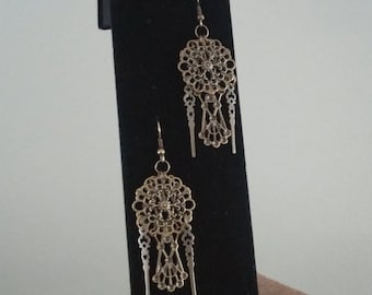 Antique Gold Filigree Dangle Earrings with Clock Hand Findings and Glass Pearls (optional)