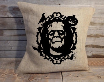 Frankenstein Halloween Burlap Pillow Cover