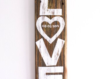 Wedding Decor Love Sign Reclaimed Wood Beach Wedding Reception Anniversary Vintage Rustic White Wedding Photo Prop Bridal Shower Mangoseed