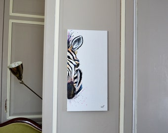 Zebra 60 * 30, original painting in acrylics, Zebra