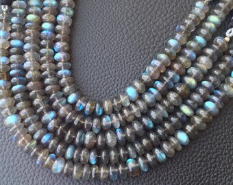 AAA Superb- Finest Quality-Blue FLASHY LABRADORITE Smooth Rondells,Full 8 Inch Long Strand,8-8.5mm size