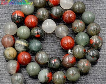 African Bloodstone Beads, Bloodstone 8mm, Gemstone Beads, Mixed beads, Round Natural Beads, 15''5 6mm 8mm 10mm 12mm
