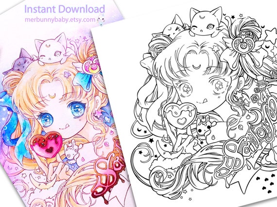 sweet sailor moon coloring page cute anime manga girl coloring page printable instant download digital coloring page usagi tsukino - Sailor Moon Coloring Pages 2 sweet sailor moon coloring page cute anime manga girl coloring page printable instant download digital coloring page usagi tsukino - Sailor Moon Coloring Pages 2