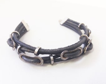 Bike chain bracelet, bike jewelry, bicycle jewelry, chain bracelet, leather bracelet, bike leather bracelet