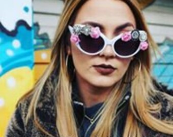 Pretty in Pink and White Cat Eye Sunglasses