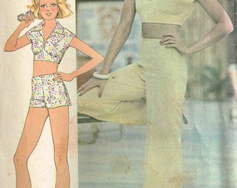 Sewing Pattern 1970s Cropped Top, Shorts, Pants McCalls 4482 Size 10 Bust 32.5 Uncut