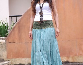 Long Skirt / Maxi Skirt / Long Boho Skirt / Full Length Skirt / Cotton Skirt / Modest Skirt / Plus Size Skirt / Color Light Green