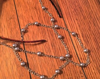 Eyeglasses Chain. Large Silver Glass Pearl Beads on Silver chain.