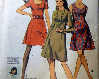 Vintage Sewing Pattern Simplicity 8884 Misses' Mini Dress Size 10 Bust 32.5 Uncut Complete