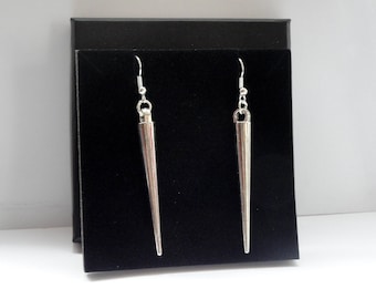 Spike earrings, Silver spike earrings, Long spike earrings, Rock chic earrings
