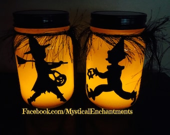 Set of 2 pint Mason jar Halloween Luminary Halloween Lantern