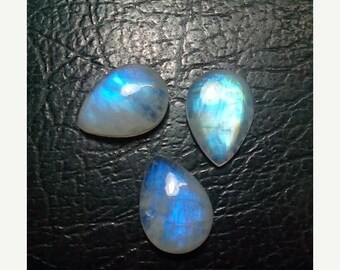 80% OFF SALE Rainbow Moonstone Pear 3 Cabochons