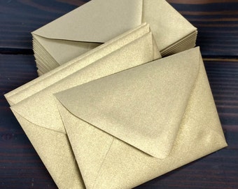 50 Gold Leaf Metallic Euro (Pointed) Flap Envelopes - A7, A2, A1