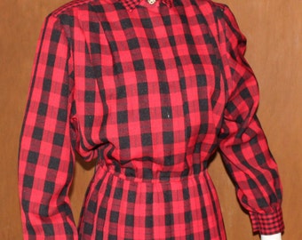 Sz. medium, Vintage 1980's red and black plaid dress, 30" waist