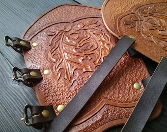 Leather bracers, brown, armbracers, leather armor, larp, made to order