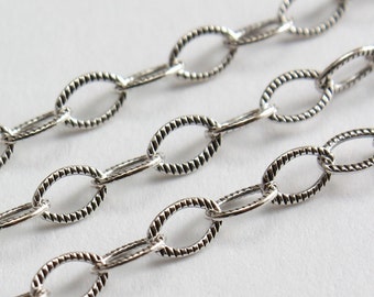 Sterling Silver Chain by the Foot - Oxidized Textured Oval Cable Chain 4mm x 2.5mm - Select Lengths to 3 Feet