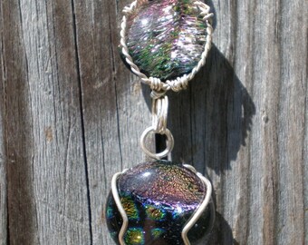 Dichroic Glass Silver Wire Wrap Necklace