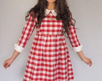 Red and White Gingham Collar and Cuffs dress