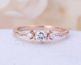Unique engagement ring rose gold Moissanite engagement ring Vintage women Antique diamond cluster ring wedding Mothers day gift for her