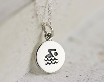 Swimmer Necklace - Sterling Silver Swimmer Necklace - Gift for Swim Team - Swim Necklace Water Sports Jewelry Swimming Necklace Swim Gift