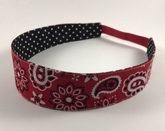 Red Paisley Handmade Fabric Headband, Adult Headband Woman, Womens Headband, Reversible Fabric Headband For Women,