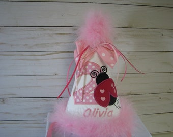 Pink ladybug party hat, first birthday hat, smash cake hat, ladybug birthday party hat, 1st birthday party hat, 2nd birthday hat