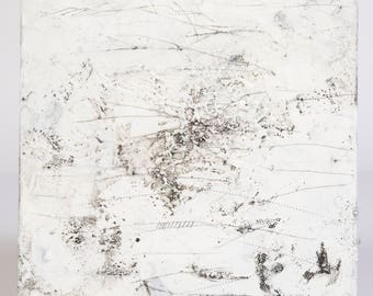 Black and White Abstract Encaustic Painting // "Frost"