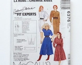 McCall's Front Button Shirtdress Sewing Pattern #6376 - UNCUT - Size 12 (Bust 34) - Straight or Full Skirt - Palmer/Pletsch Design