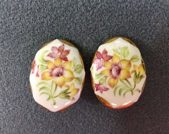Porcelain Flower Clip Earrings-Free shipping