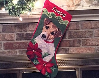 Jack Russell Dog Stocking-Personalized, Jack Russell needlepoint stocking, Christmas stocking, dog stocking, Jack Russell Terrier Stocking