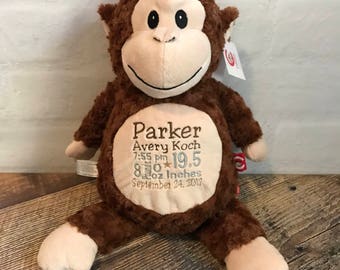 Personalized Newborn Baby Gift, Personalized Monkey Cubbie