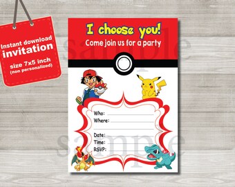 Pokemon Invitation- pikachu DIGITAL FILE - birthday party invitation - Instant Download