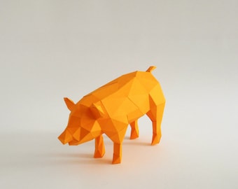 Orange Pig 3D puzzle paper craft DIY kit home decoration, Folding pets