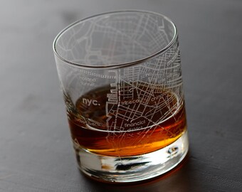 New York City Maps Rocks Glass