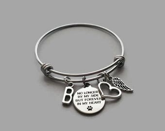Pet Loss Bracelet, Pet Loss Charm Bangle, Pet Memorial, Pet Remembrance, No Longer By My Side But Forever In My Heart, Stainless Steel