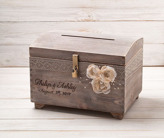 Personalized Card Box with Lock and Key Wedding Card Post Box