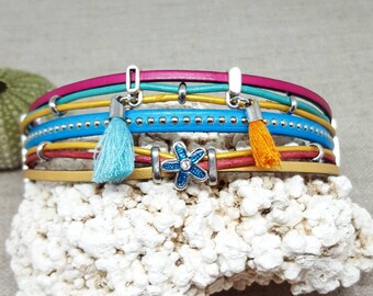 "Floral" multicolor leather Cuff Bracelet