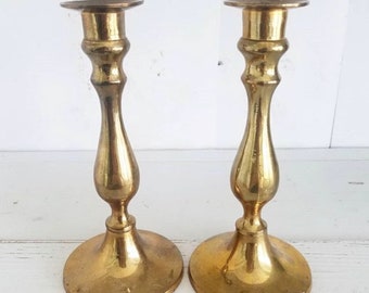 Pair of Solid Brass Candle Holders Made in India