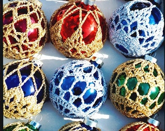Crocheted Christmas Ornament Covers- Box of 6 Finished Product
