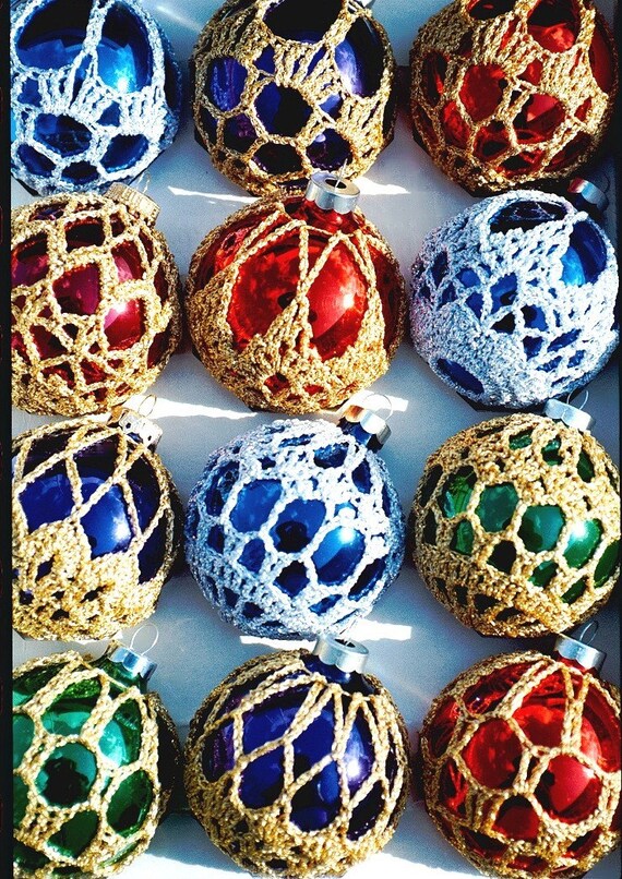 crocheted christmas ornament covers box of 6 finished product crocheted christmas ornament covers