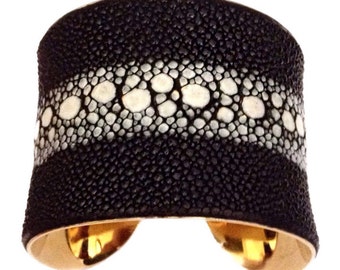 Black and White Spine Stingray Gold Cuff Bracelet - by UNEARTHED