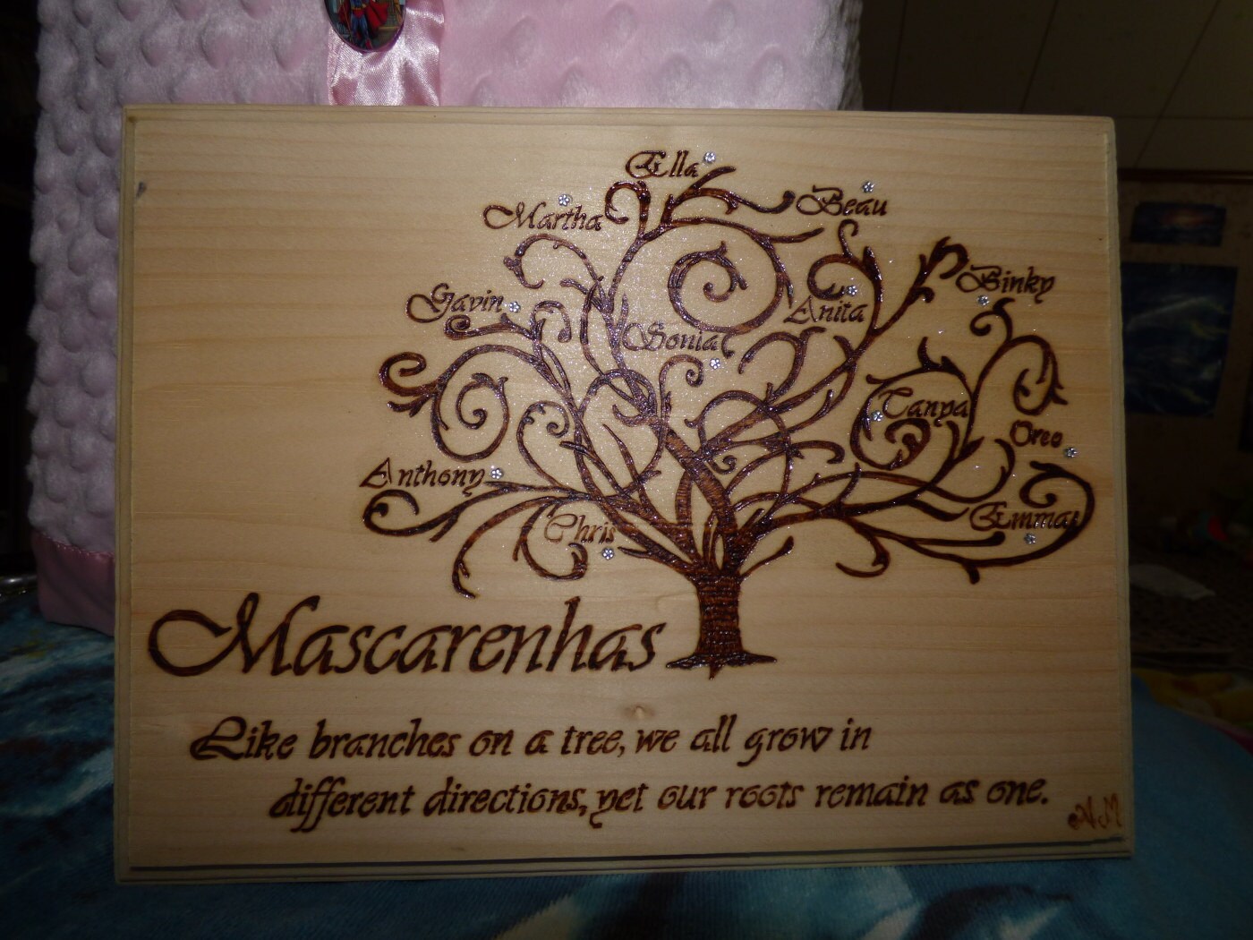 Personalized Family Tree Pyrography Plaque Wood Burning Art