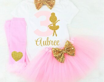 girls third birthday outfit girls 3rd birthday outfit ballet 3rd birthday outfit ballerina third birthday outfit pink and gold third