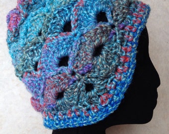 Ear flap hat beanie adult size blue