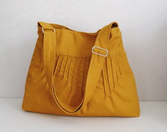 Sale - Mustard Canvas Lines Shoulder bag, Diaper bag, Messenger bag, Tote, Crossbody, Travel bag, Women - BLYTHE